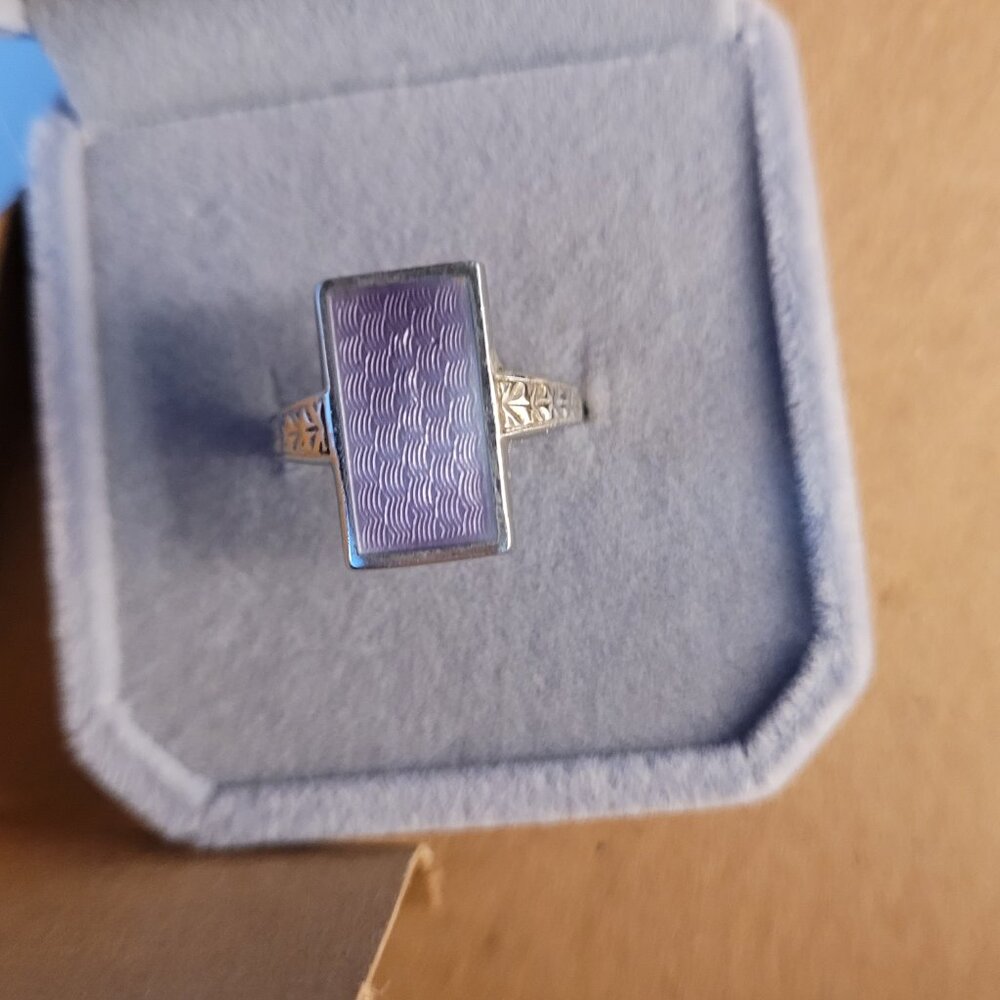 Antique Purple Signet Sterling Silver Ostby Barton Ring Art Deco Era Guilloche - Picture 4 of 14